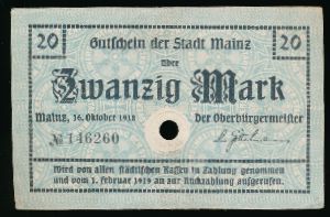 Майнц., 20 марок (1918 г.)