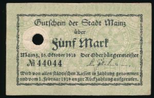 Майнц., 5 марок (1918 г.)
