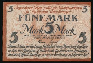 Галле., 5 марок (1918 г.)