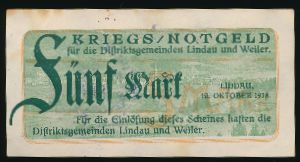 Линдау., 5 марок (1918 г.)