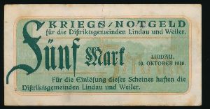 Линдау., 5 марок (1918 г.)