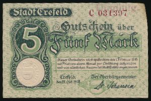 Крефельд., 5 марок (1918 г.)