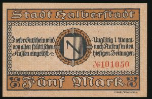Хальберштадт., 5 марок (1918 г.)