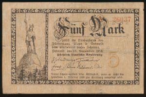 Детмольд., 5 марок (1918 г.)