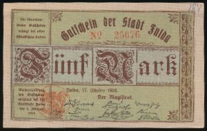 Фульда., 5 марок (1918 г.)