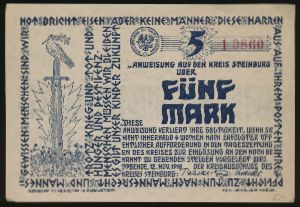 Штайнбург., 5 марок (1918 г.)