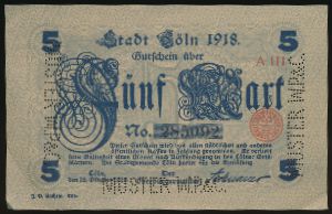 Кёльн., 5 марок (1918 г.)