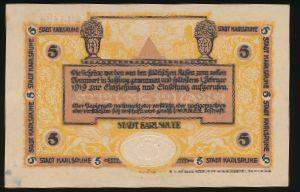 Карлсруэ., 5 марок (1918 г.)