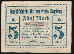 Зегеберг., 5 марок (1918 г.)