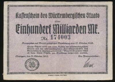 Штутгарт., 100000000000 марок (1923 г.)