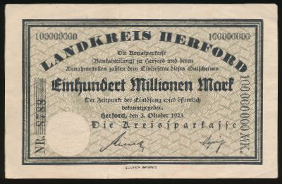 Херфорд., 100000000 марок (1923 г.)