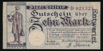 Крефельд., 10 марок (1918 г.)