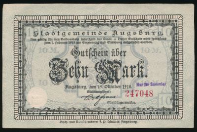 Аугсбург., 10 марок (1918 г.)