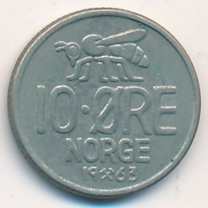 Norway, 10 ore, 1963