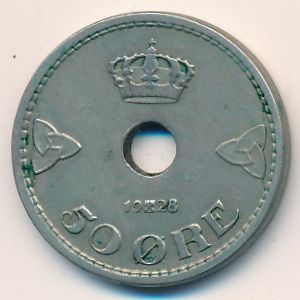 Норвегия, 50 эре (1928 г.)