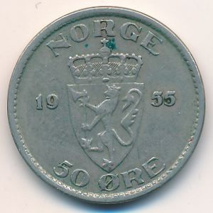 Норвегия, 50 эре (1955 г.)