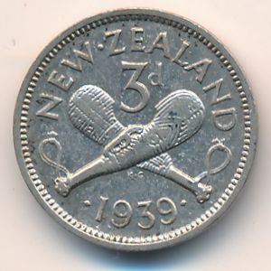 New Zealand, 3 pence, 1939
