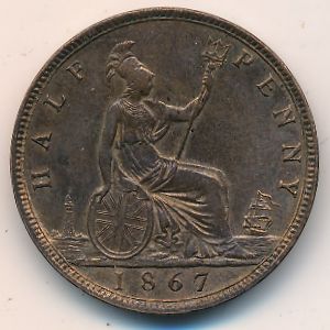 Великобритания, 1/2 пенни (1860–1874 г.)