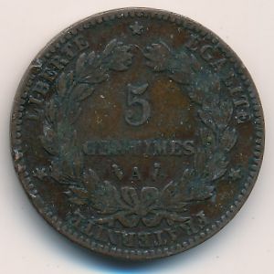 France, 5 centimes, 1884