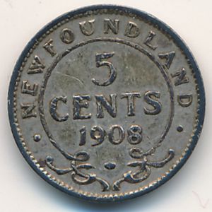 Ньюфаундленд, 5 центов (1908 г.)