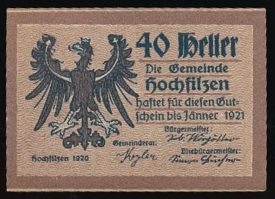 Хохфильцен., 40 геллеров (1921 г.)