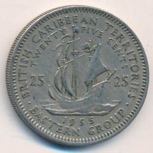 Восточные Карибы, 25 центов (1955 г.)