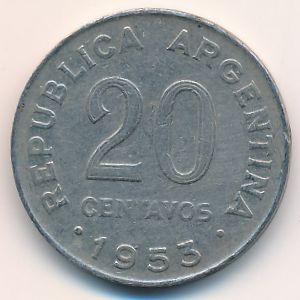 Argentina, 20 centavos, 1952–1953