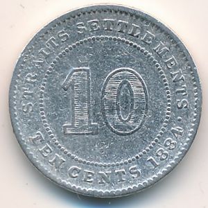 Стрейтс-Сетлментс, 10 центов (1884 г.)