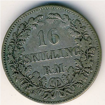 Дания, 16 скиллингов ригсмонт (1857 г.)