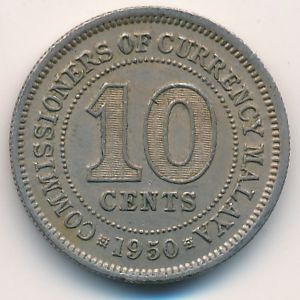 Malaya, 10 cents, 1950