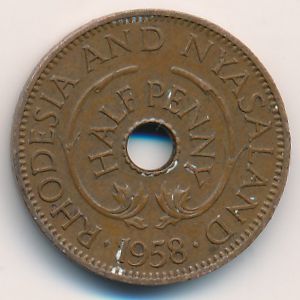 Родезия и Ньясаленд, 1/2 пенни (1958 г.)