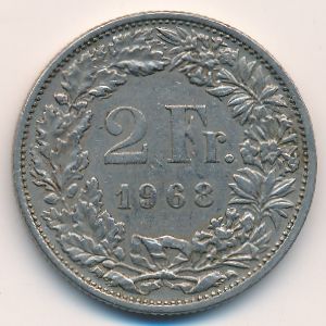 Швейцария, 2 франка (1968 г.)