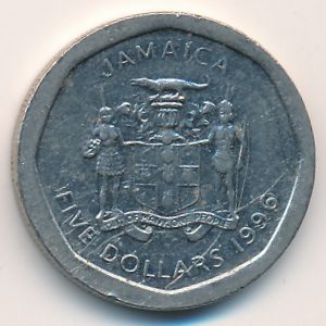 Jamaica, 5 dollars, 1996