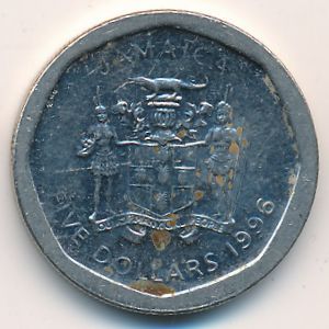 Jamaica, 5 dollars, 1996