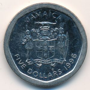 Jamaica, 5 dollars, 1996