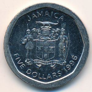 Jamaica, 5 dollars, 1996