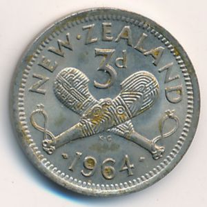 New Zealand, 3 pence, 1964