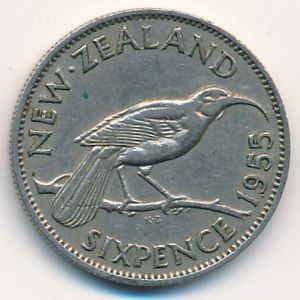 Новая Зеландия, 6 пенсов (1955 г.)