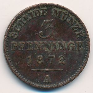 Пруссия, 3 пфеннинга (1872 г.)