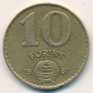Венгрия, 10 форинтов (1987 г.)