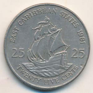 Восточные Карибы, 25 центов (1981 г.)