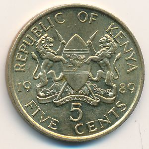 Кения, 5 центов (1989 г.)