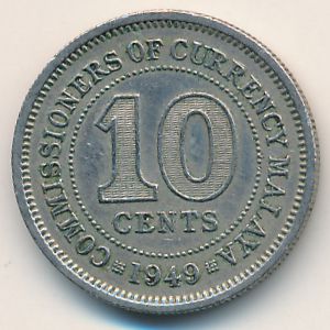 Malaya, 10 cents, 1949