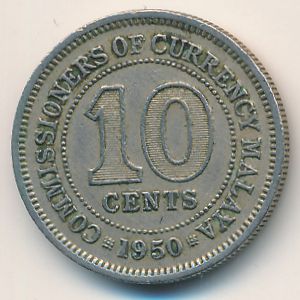 Malaya, 10 cents, 1950