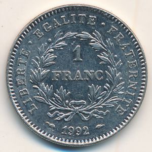 France, 1 franc, 1992