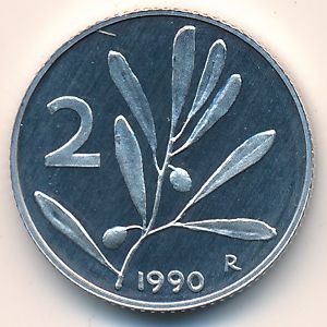 Italy, 2 lire, 1990