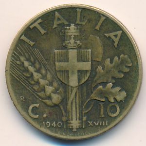 Италия, 10 чентезимо (1940 г.)