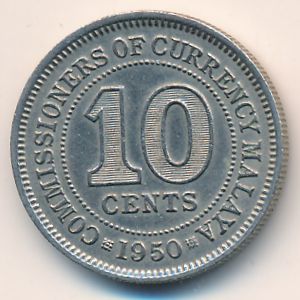 Malaya, 10 cents, 1950