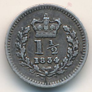 Великобритания, 1 1/2 пенса (1834 г.)