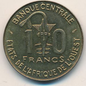 Западная Африка, 10 франков (1990 г.)
